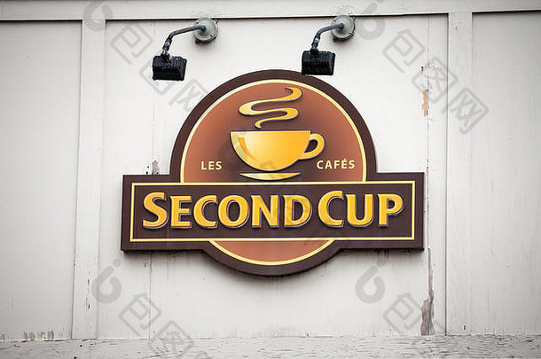 蒙特利尔加拿大11月杯咖啡标志前面当地的咖啡馆市中心蒙特利尔魁北克杯咖啡加拿大