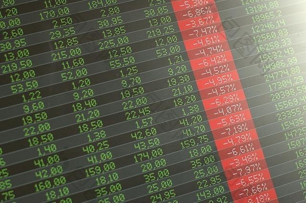 股票市场崩溃恐慌电脑屏幕显示红色的负数字董事会