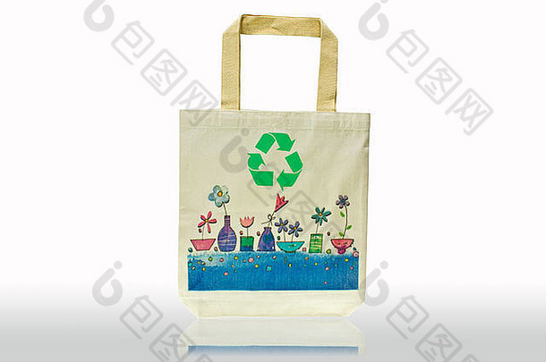 购物袋使回收材料孤立的白色背景