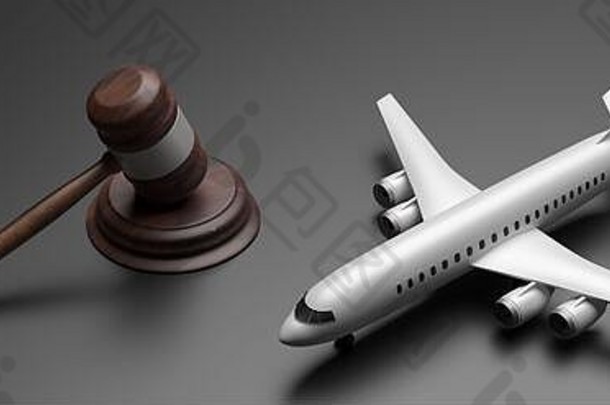 航空法律空白商业飞机法官槌子灰色的黑色的背景横幅插图