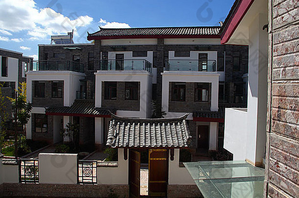现代中国人住房区域小镇丽江南中央云南省构建传统的Naxi设计颜色地区