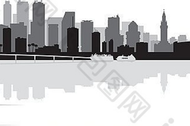 迈阿密城市天际线轮廓背景