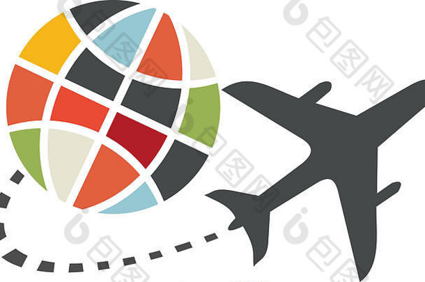 图标飞机飞行陆地全球说明旅行世界之旅运输