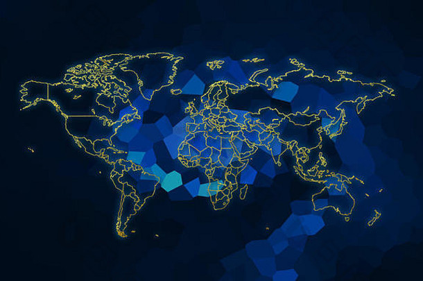 世界地图黄金包装世界黄金世界地图蓝色的摘要背景