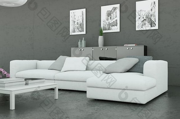 现代明亮的平室内设计沙发