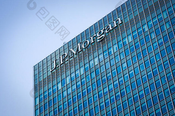 标志标志摩根银行一边欧洲总部办公室建筑金丝雀码头码头区伦敦