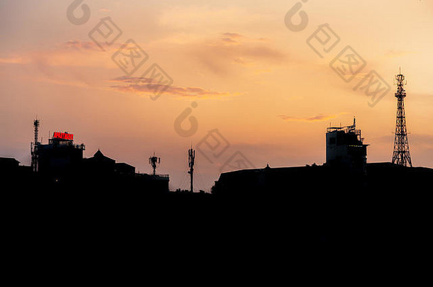 河内城市景观轮廓日落10月显示建设采取的地方亚洲城市