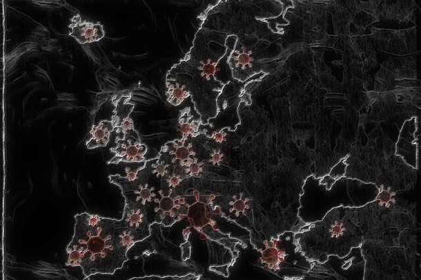 欧洲地图显示爆发电晕病毒科维德草图基尔良的光环风格
