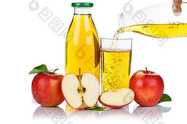 苹果汁倒对于苹果水果水果瓶孤立的白色背景