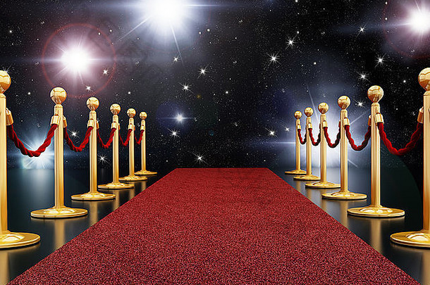 红色的地毯晚上照亮闪光