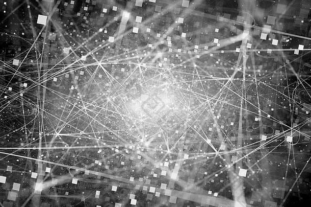 发光的连接空间粒子黑色的白色纹理大数据电脑生成的摘要背景呈现