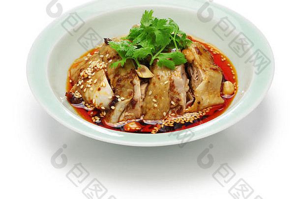 唾液鸡令人垂涎的鸡挖走鸡辣椒石油酱汁中国四川厨房