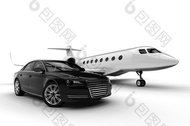 渲染图像私人飞机豪华轿车代表高类运输