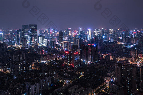 高角视图成都天际线晚上四川中国