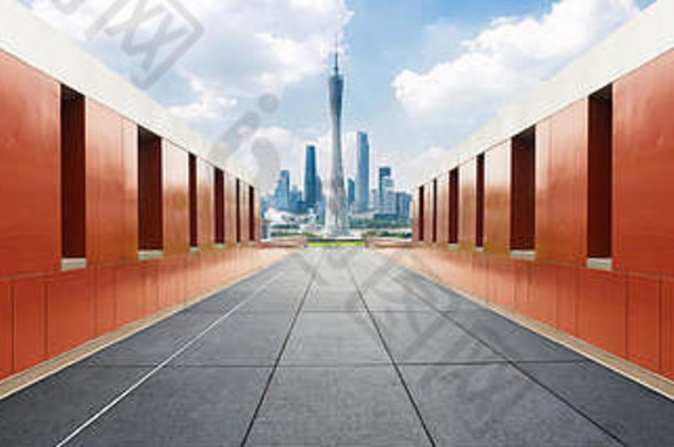 城市景观天际线广州空砖地板上