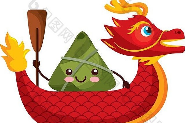 红色的龙大米饺子划节日中国人
