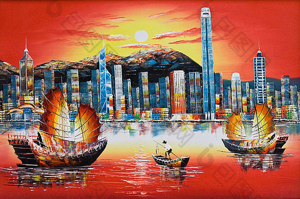 在香港香港天际线石油绘画分绘画村深圳中国