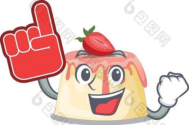 泡沫手指草莓布丁服务吉祥物板