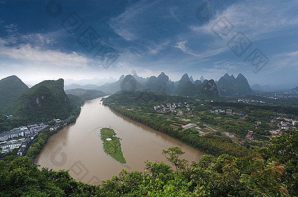 俯瞰岩溶地形丽江河yangshuo