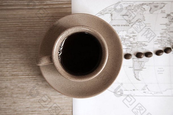 艺术作品难看的东西风格杯咖啡咖啡豆子政治地图世界