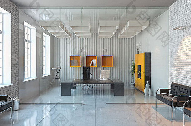 现代室内设计办公室房间渲染