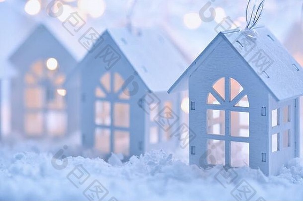 圣诞节一年背景加兰形式房子雪