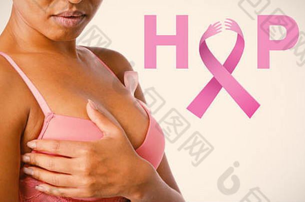 复合图像乳房癌症意识消息希望