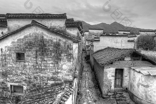 古老的建筑安徽省中国黑色的白色语气