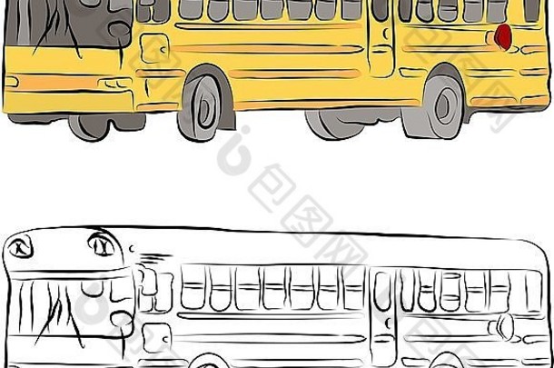 学校公共汽车行画