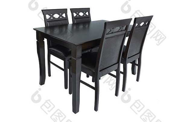 餐厅房间家具集表格椅子优雅的餐厅家具生活房间厨房使黑色的木皮革挂毯异醇