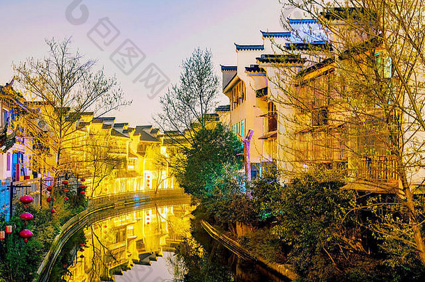 传统的中国人建筑晚上fuzimiao南京