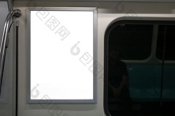 空白广告标志内部地铁火车关闭玻璃边缘火车