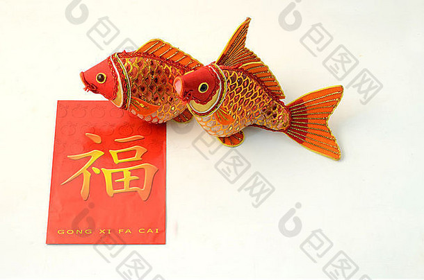 吉祥黄金鱼红色的包中国人一年庆祝活动