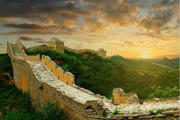 日落伟大的墙中国金山岭