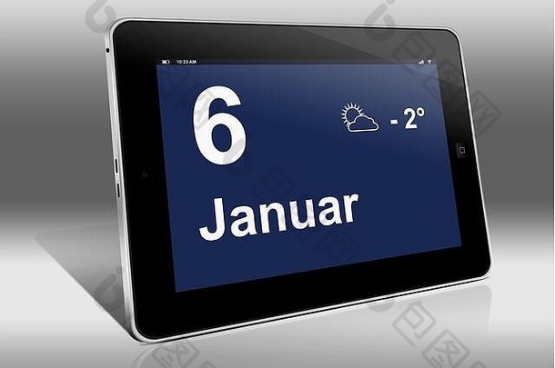 平板电脑电脑显示日历德国语言日期1月一个平板电脑显示那基准1月