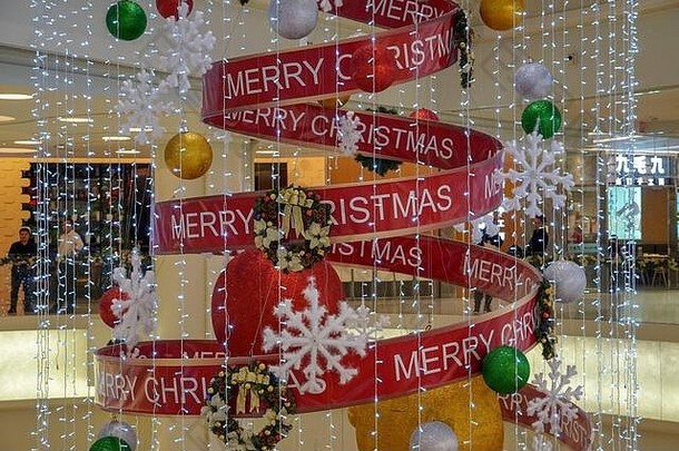多级购物购物中心室内装饰圣诞节装饰北京中国购物购物中心装饰快乐圣诞节一年12月