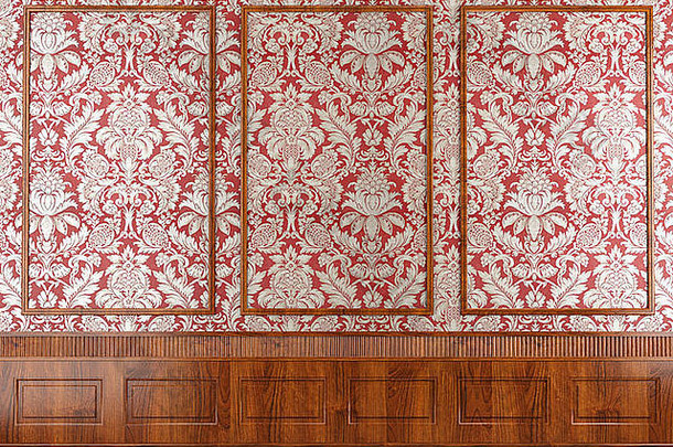 室内场景经典红色的壁纸木成型墙复制空间理想的背景