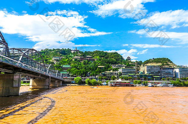 兰州黄色的河中山桥山baitashan公园城市景观视图点