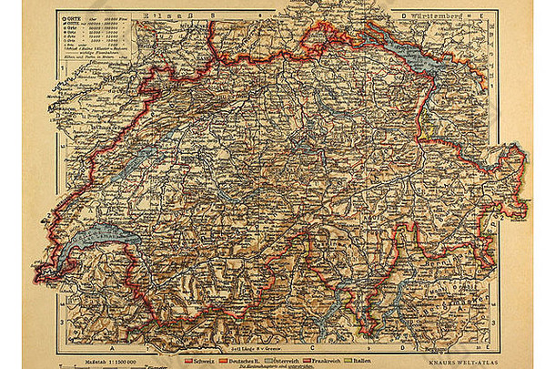 瑞士地图发表可瑙尔斯welt-atlas