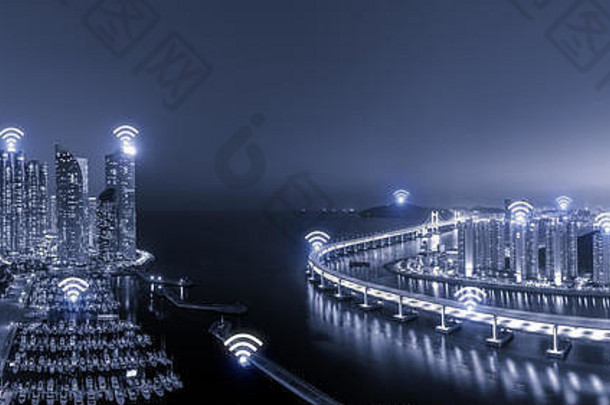 无线网络网络业务连接系统釜山城市背景无线网络技术连接概念