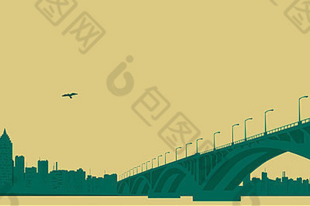 轮廓大城市桥河插图