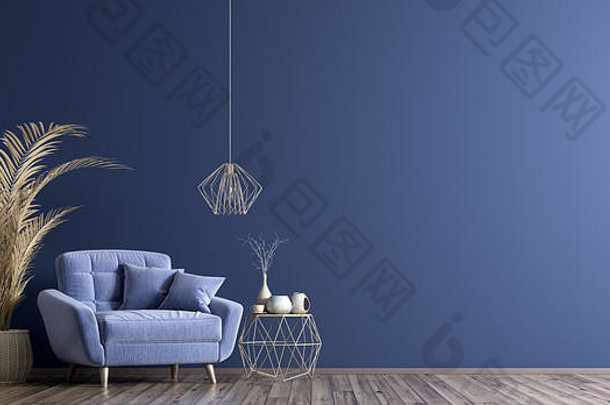 室内生活房间咖啡表格蓝色的扶手椅首页设计呈现