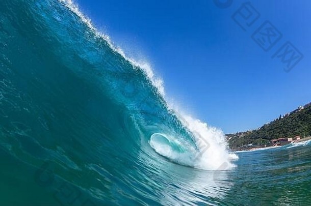 海洋海波遇到游泳特写镜头水照片<strong>蓝色</strong>的水崩溃打破海滩海岸线