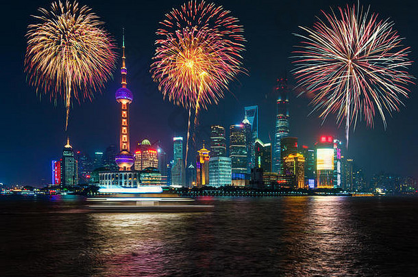 烟花上海中国庆祝活动国家一天人民共和国中国