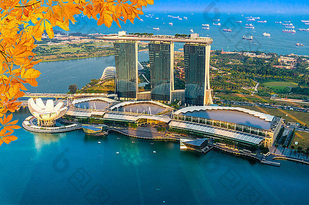 广角视图新加坡城市天际线