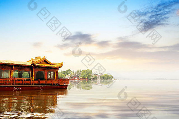 传统的船西湖西湖杭州中国