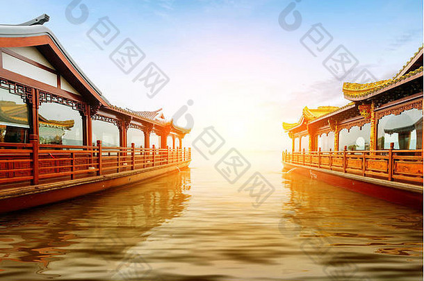 传统的船西湖西湖杭州中国