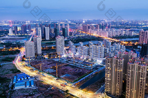 空中视图城市晚上中国南昌