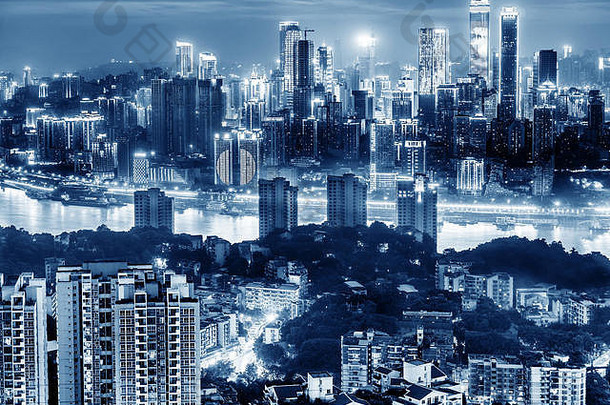 城市景观天际线市中心水重庆晚上