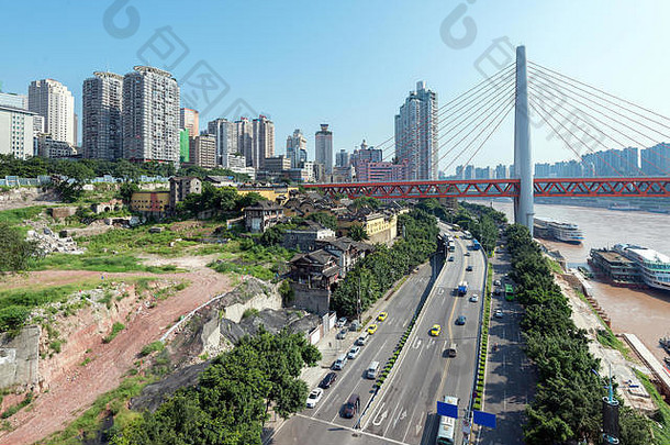 重庆中国市中心城市天际线长江河